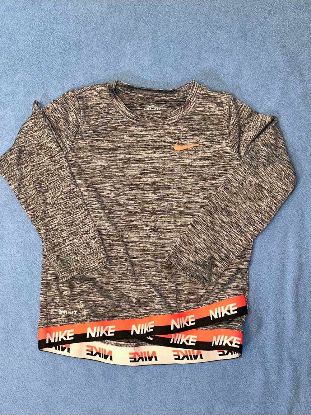 Nike Dri-Fit Girl’s Marled Long-Sleeve with Hot Pink Swoosh and Branded Hem